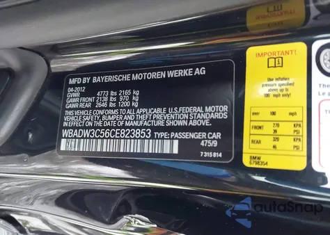 2012 BMW 3 Series 328I from USA, damaged, VIN WBADW3C56CE823853